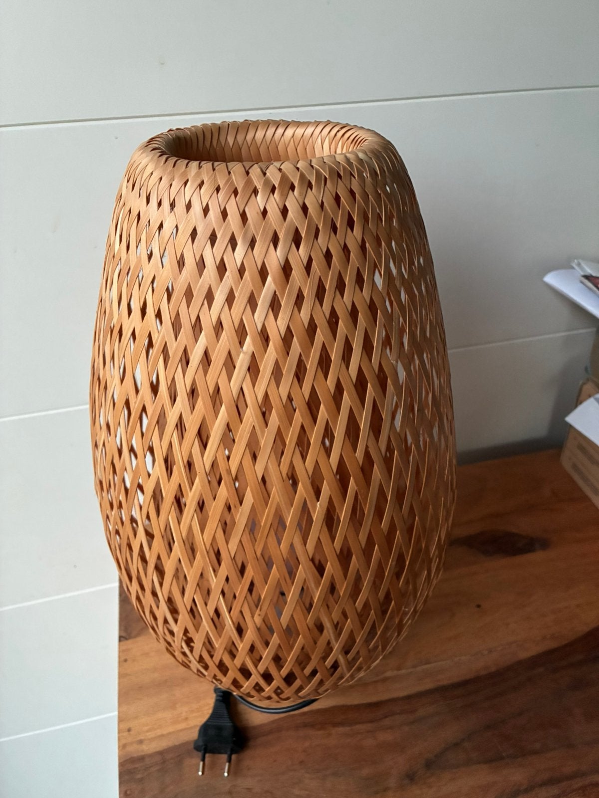 Trendy tafellamp rotan webbing 42cm zgan, Ophalen of Verzenden, Zo goed als nieuw, Ibiza beach boho, Overige materialen