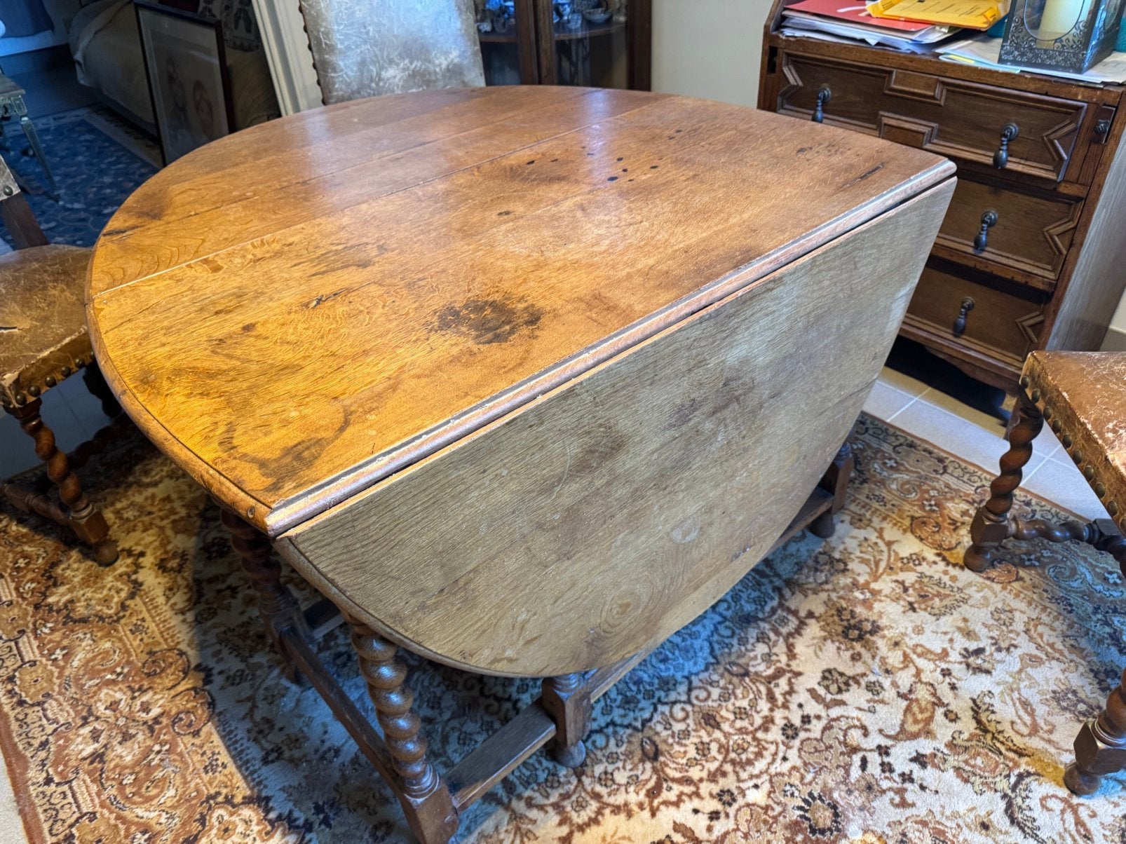 Eiken Engelse ‘Gateleg-tafel’ + 4 kasteel stoelen, Ophalen