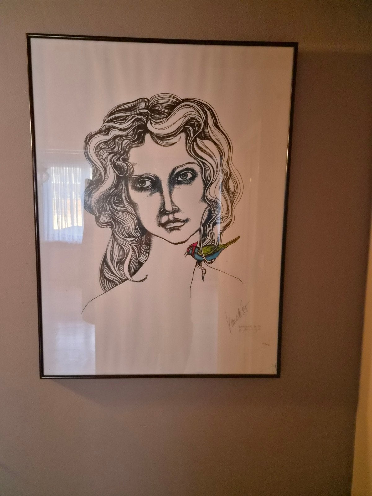 zeefdruk uit 1987 met de titel "De gekleurde vogel", Ophalen, Zeefdruk