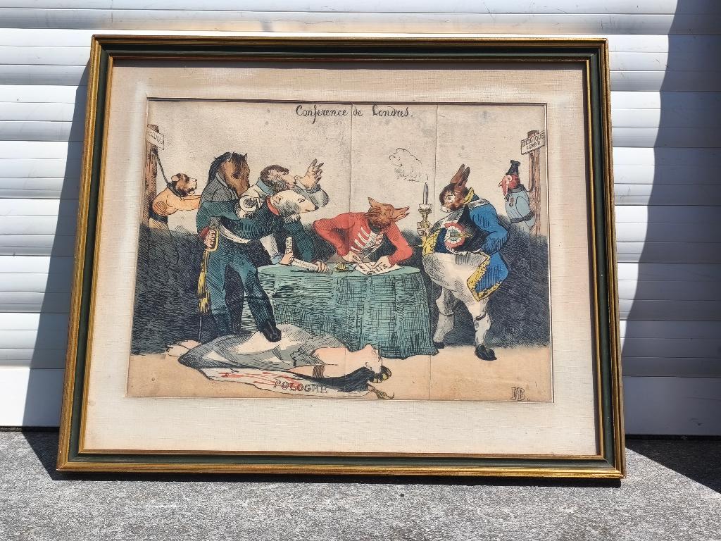 Lithographie conférence de Londres par honore daumier, Antiek en Kunst, Ophalen of Verzenden