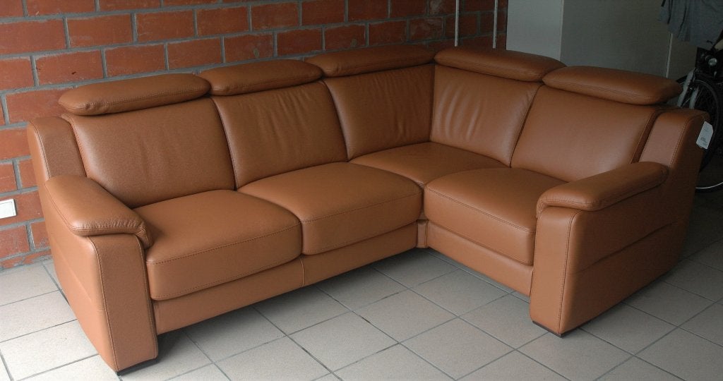 Nieuwe Lederen zetel Giotto Las-Salotti kleur Cognac, Huis en Inrichting, Zetels | Zetels, Ophalen, Hoekbank, Leer, 200 tot 250 cm