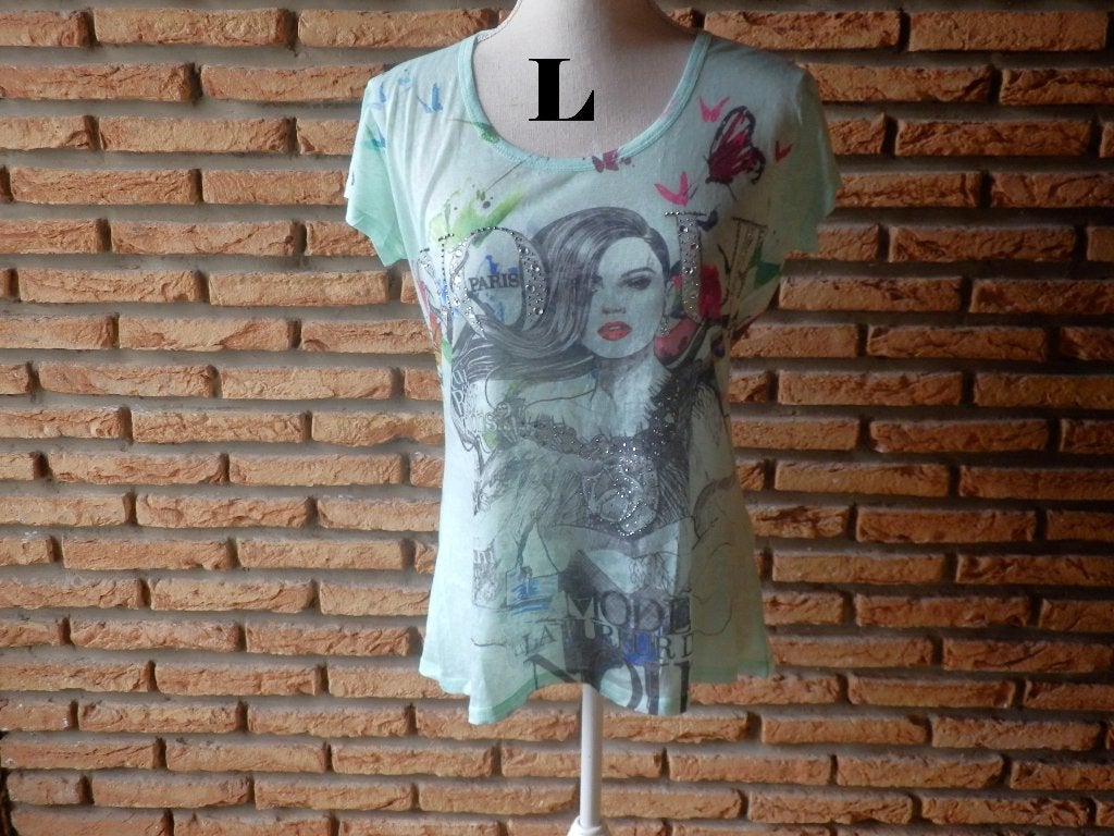 (134) - tee shirt femme t.L vert - ky creation -, Kleding | Dames, T-shirts, Maat 38/40 (M), Ophalen of Verzenden, Zo goed als nieuw