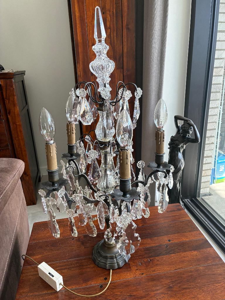 ANTIEK kristal brons tafel lamp, Antiek en Kunst, Ophalen