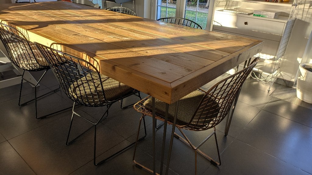 Tafel in steigerhout, Ophalen, Gebruikt, Vijf personen of meer, Rechthoekig