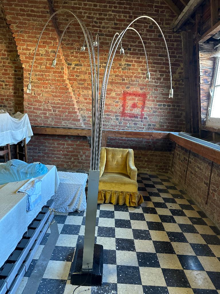 Vintage Italian 7 arms Arc floor lamp, 1970s "Arc" vloerlamp, Enlèvement, Utilisé, 200 cm ou plus, Métal