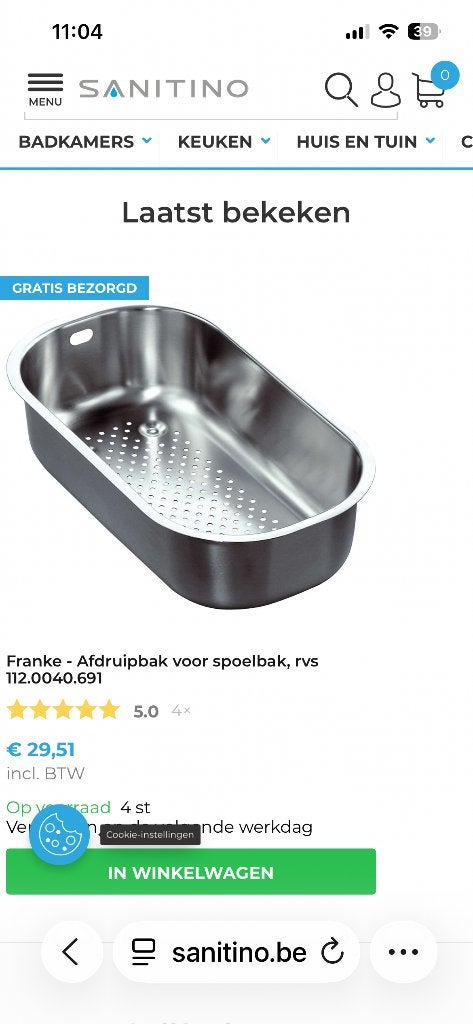 Vergiet spoelbak Franke nieuw aangekocht, Huis en Inrichting, Keuken | Keukenelementen, Ophalen, Nieuw