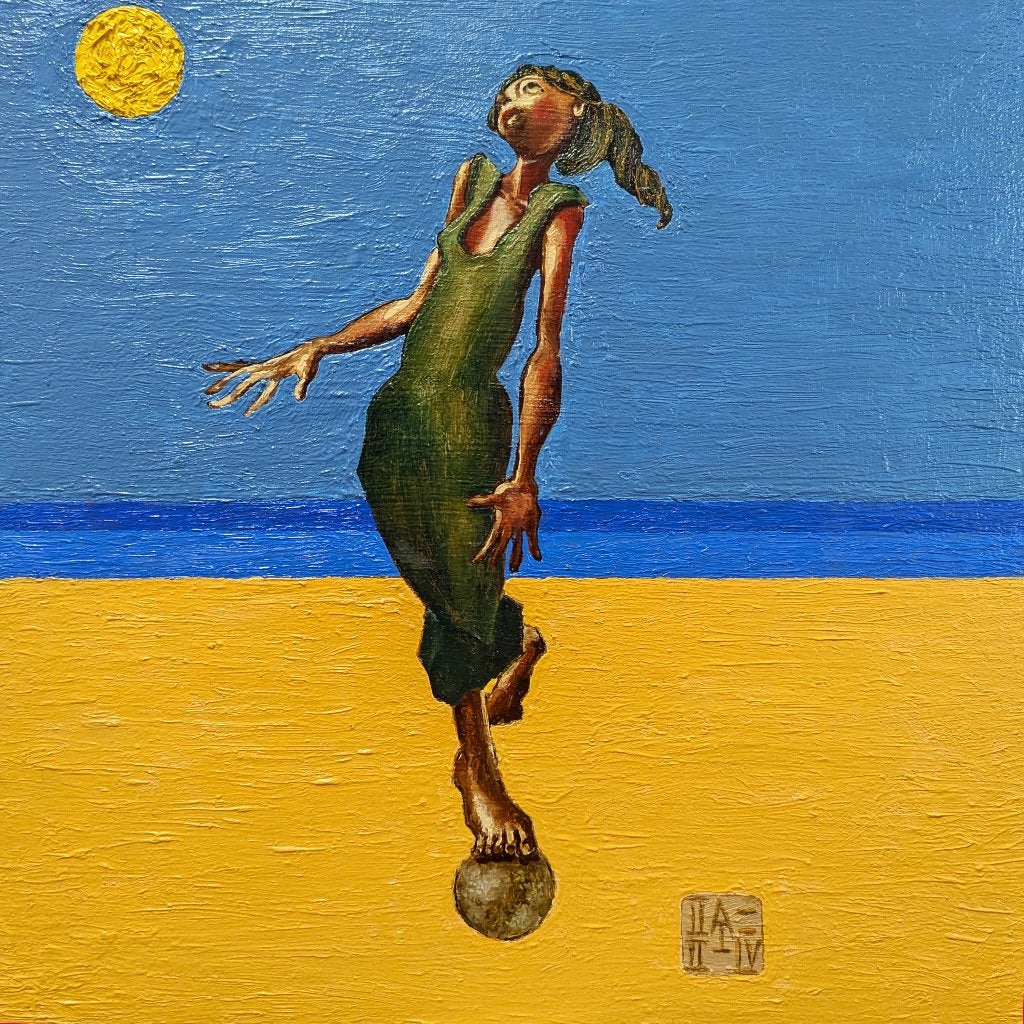 « Sirène », Peinture à l'huile, Encadré, Figures, Papier/carton