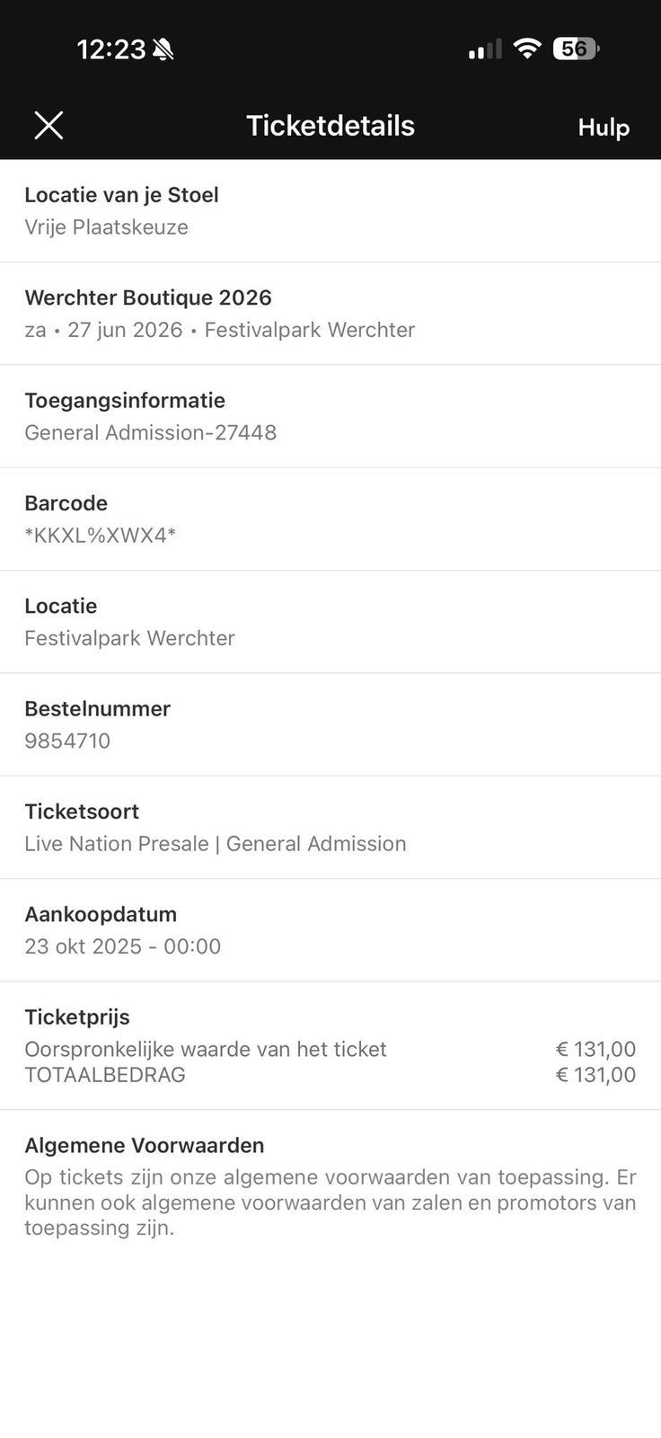 Ticket werchter boutique, Tickets en Kaartjes, Eén persoon, Overige typen