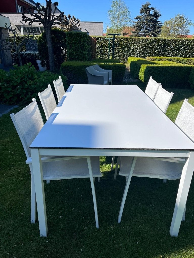 Tuintafel en 6 tuinstoelen, Tuin en Terras, Tuintafels, Ophalen, Gebruikt, Rechthoekig