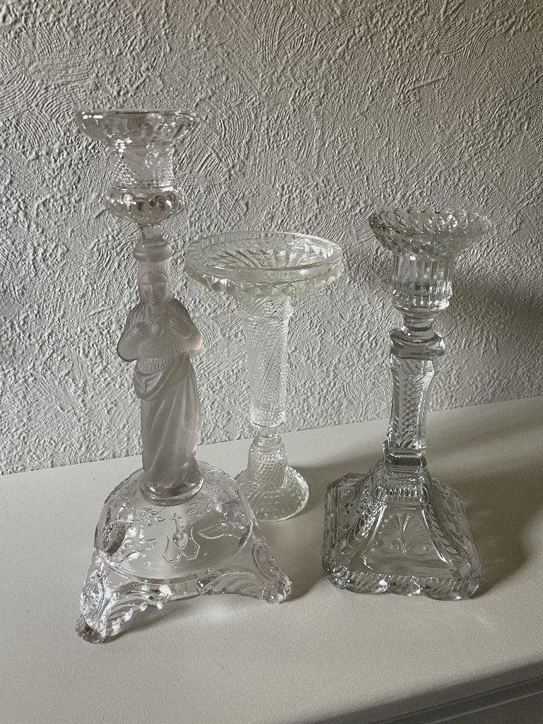 3 vintage glazen kandelaars, Enlèvement