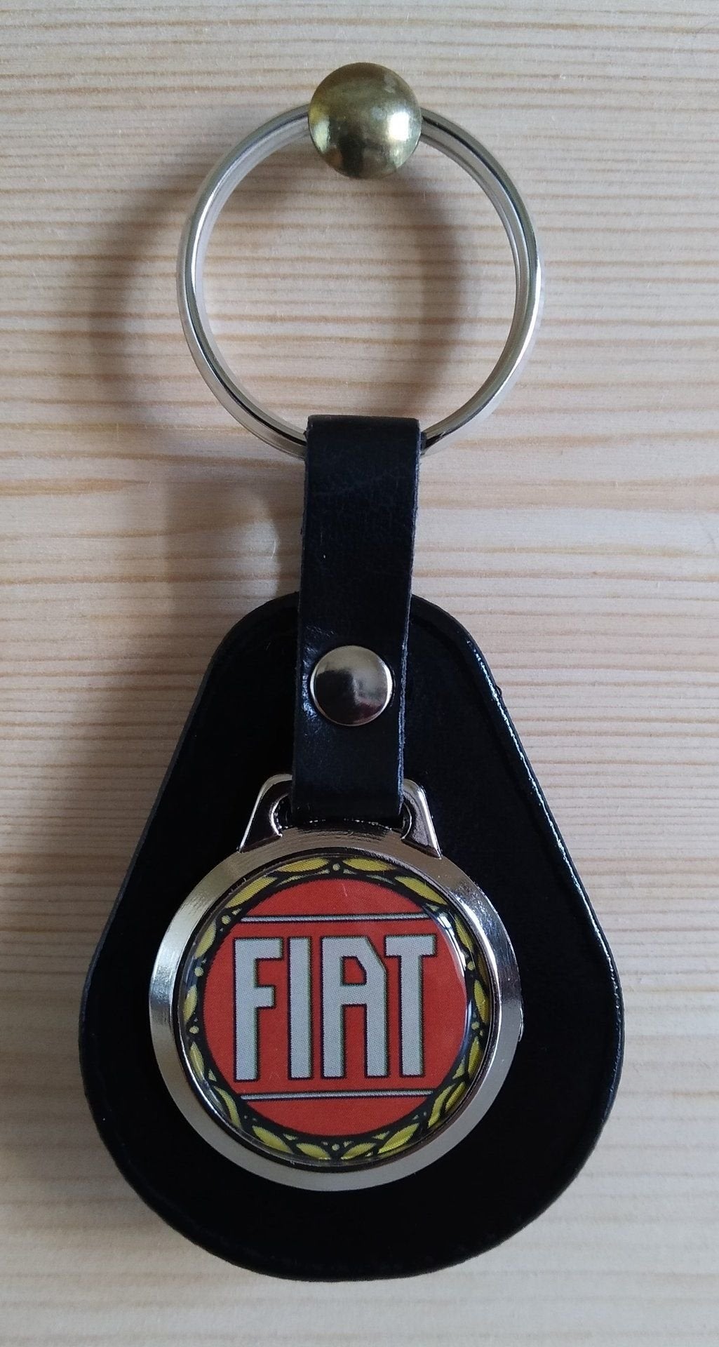 FIAT Porte-clés avec logo. Cuir noir, Neuf, -, Fiat, -