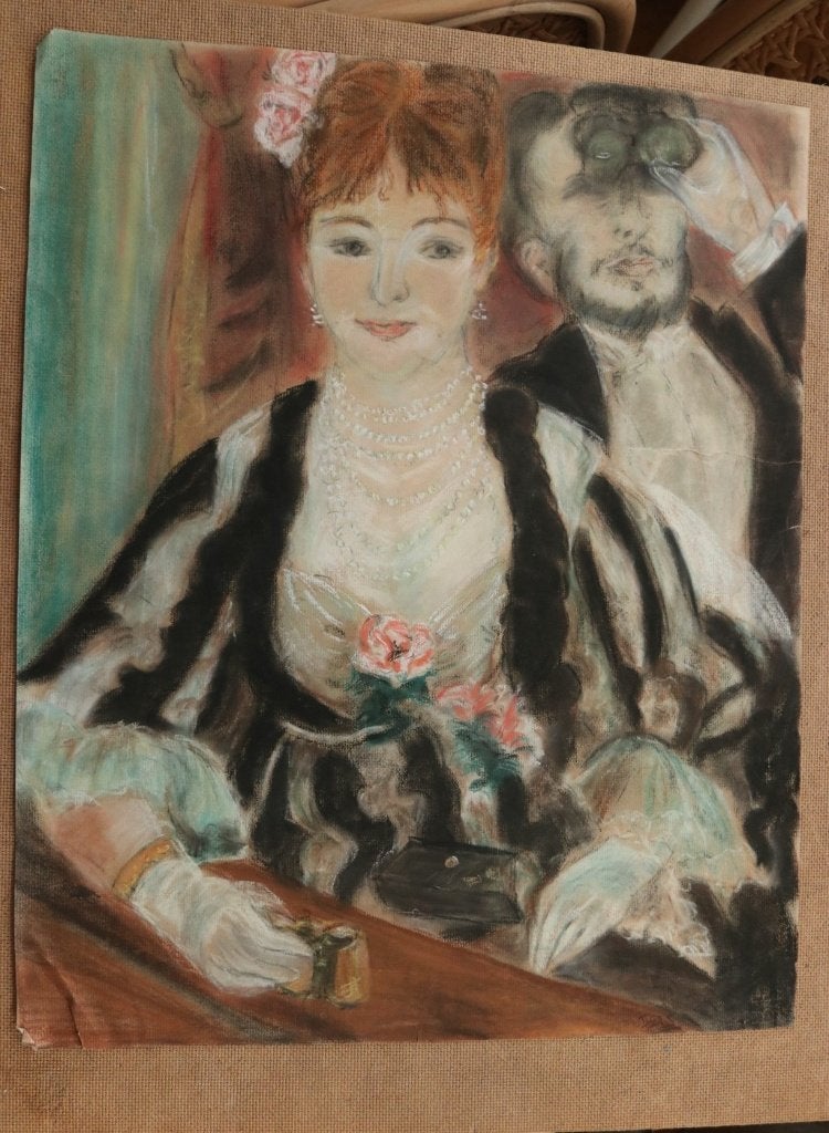 Pastel naar Renoir – La Loge (de theaterloge), 20e eeuw, Antiquités & Art, Enlèvement, Dessin, Dessin au pastel, Signé