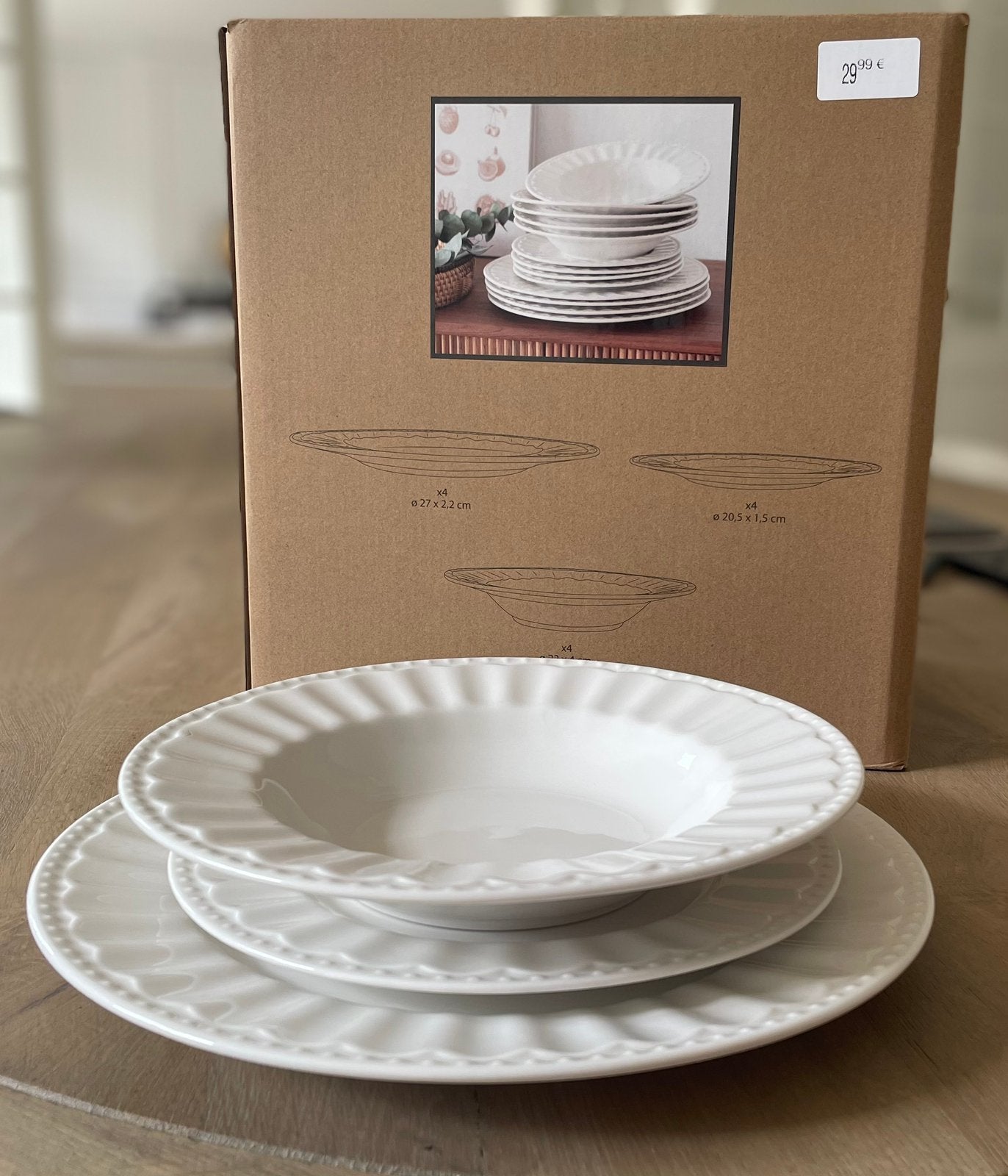 2 services d'assiettes Maisons du Monde blanc, 24 pièces, Ophalen, Overige merken, Nieuw, Bord(en)