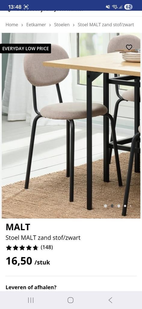 Stoel x8= totaal 70euro, Ophalen