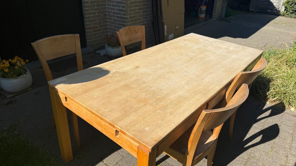 houten tafel + 4 stoelen, Huis en Inrichting, Ophalen, Gebruikt, 50 tot 100 cm, Vijf personen of meer