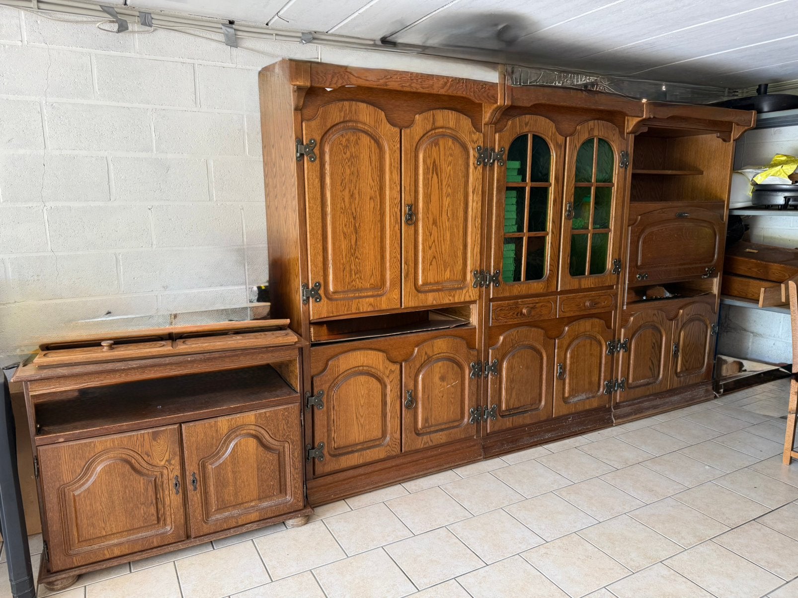 Grand meuble de séjour en chêne style rustique + meuble bas, Maison & Meubles, Enlèvement, Utilisé, Chêne