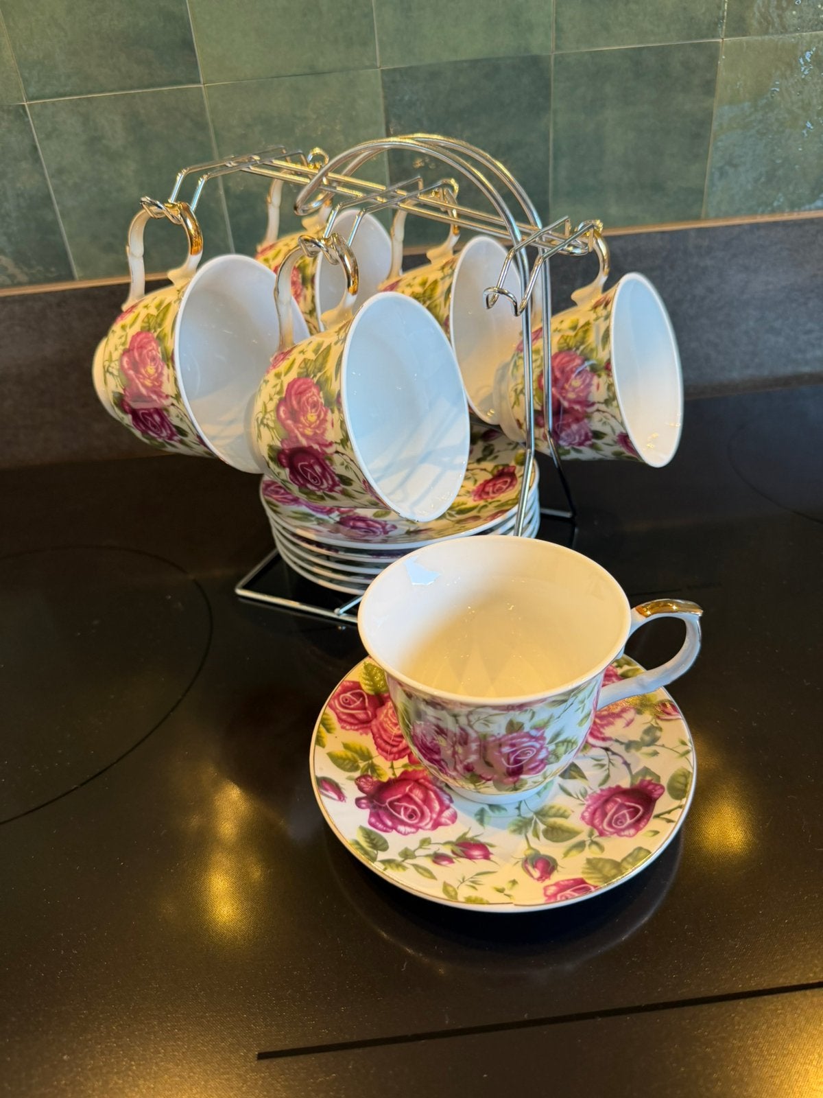 Theeservies. Tirschenreuth Bavaria Rozen + Rek - Vintage, Antiek en Kunst, Ophalen
