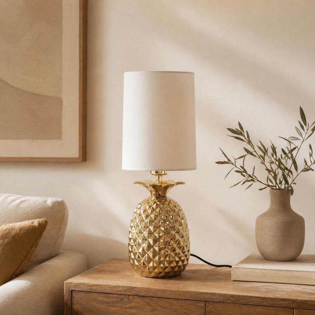 Lampe de table Pinesto en forme d'ananas doré, Maison & Meubles, Lampes | Lampes de table, Neuf, Moins de 50 cm, Métal, Envoi