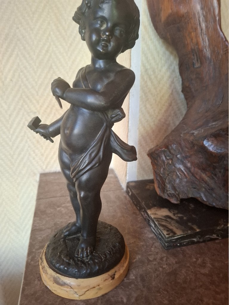 Putti Bronze-Allégorie de la Sculpture KAVET 1870-1890, Antiquités & Art, Enlèvement ou Envoi, Bronze