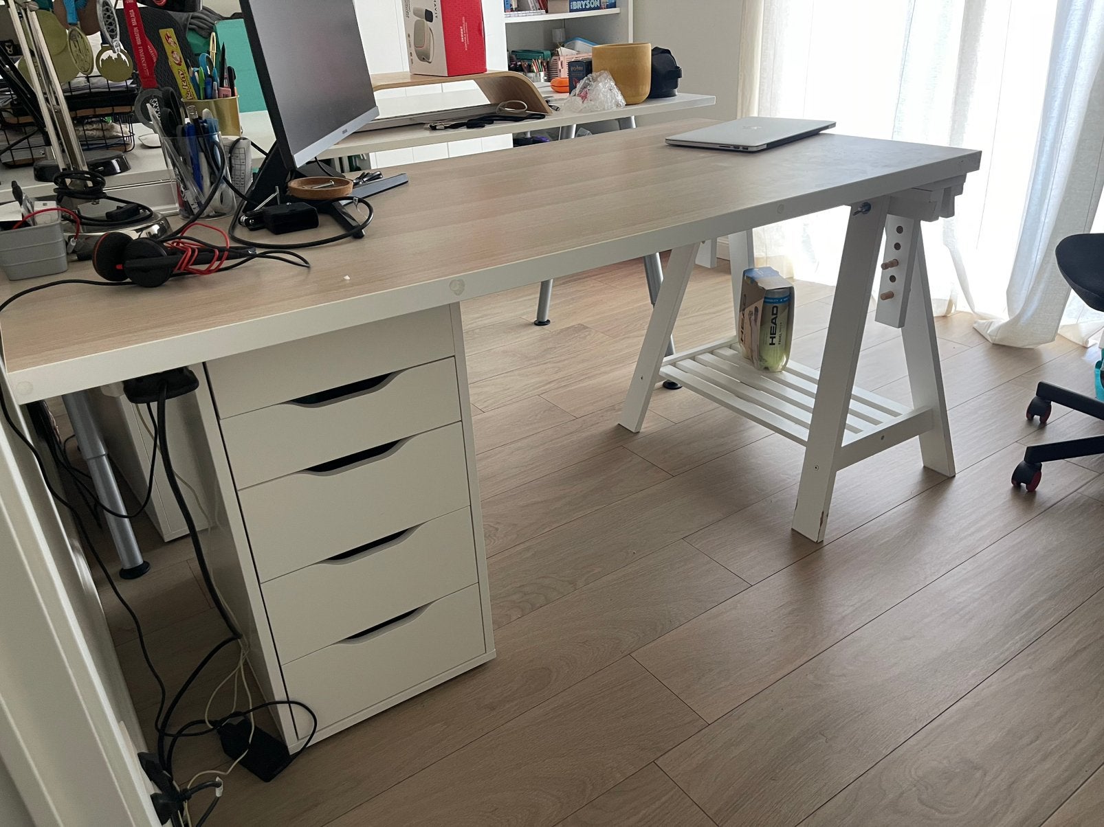 Bureau met ladeblok en verstelbare schragen, Huis en Inrichting, Ophalen, Gebruikt, IKEA