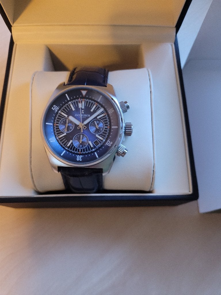 Jacob Zech Vienna horloge t.w.v € 399 NIEUW!, Enlèvement ou Envoi, Étanche, Neuf, Bleu
