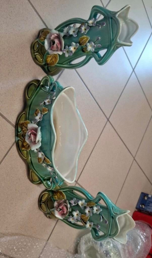 Art deco , 3 delige schouwgarnituur keramiek, Antiquités & Art, Enlèvement ou Envoi