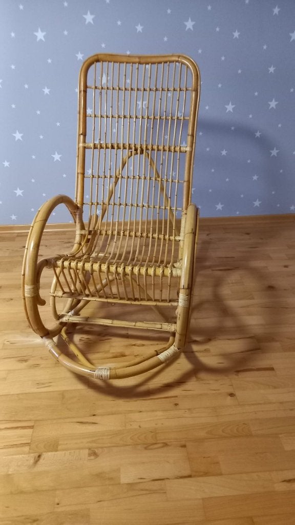 Vintage rieten schommelstoel voor volwassenen, Ophalen, Bruin, Klassiek, Riet of Rotan