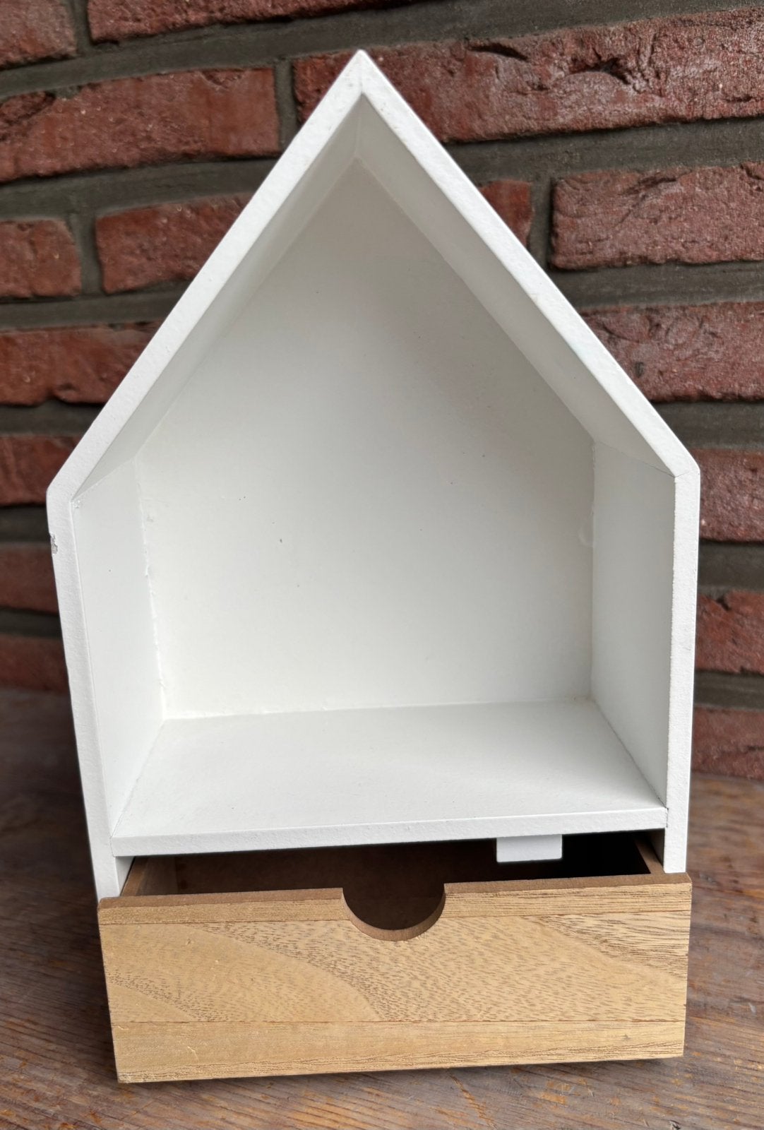 Wit houten huisje met lade - wanddecoratie, 16 cm, Zo goed als nieuw, Wit, 25 cm