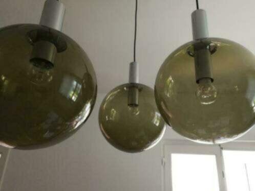 Suspension 3 Grands Globes Vintage OTT / Raak, Maison & Meubles, Enlèvement, Comme neuf, Verre
