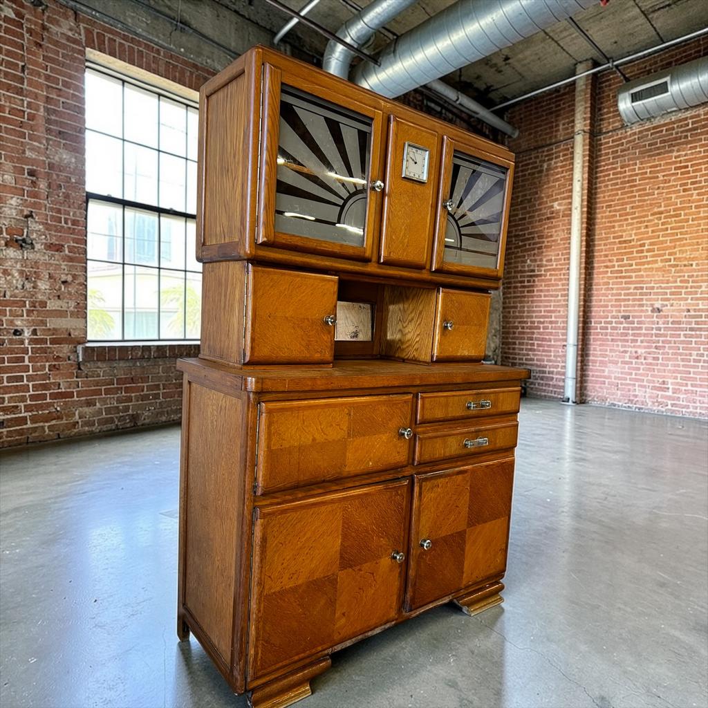 Vintage houten kast / vitrinekast met art deco accent, Ophalen