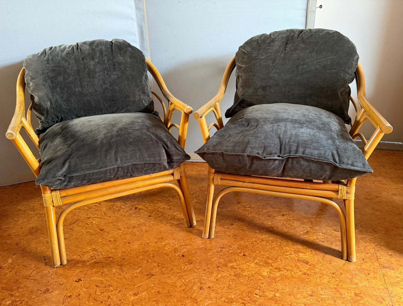 Vintage bamboo loungeset | 3-delig, kussens inbegrepen, Ophalen, Boho, Zo goed als nieuw, 100 tot 125 cm