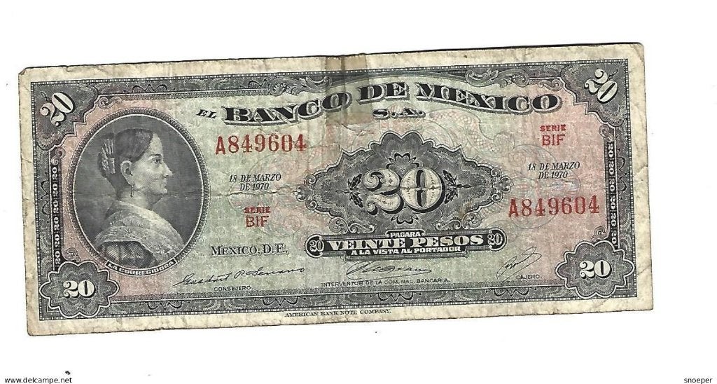 mexico 20 pesos 1970 54o vf, Timbres & Monnaies, Enlèvement ou Envoi, Amérique du Nord, Billets en vrac
