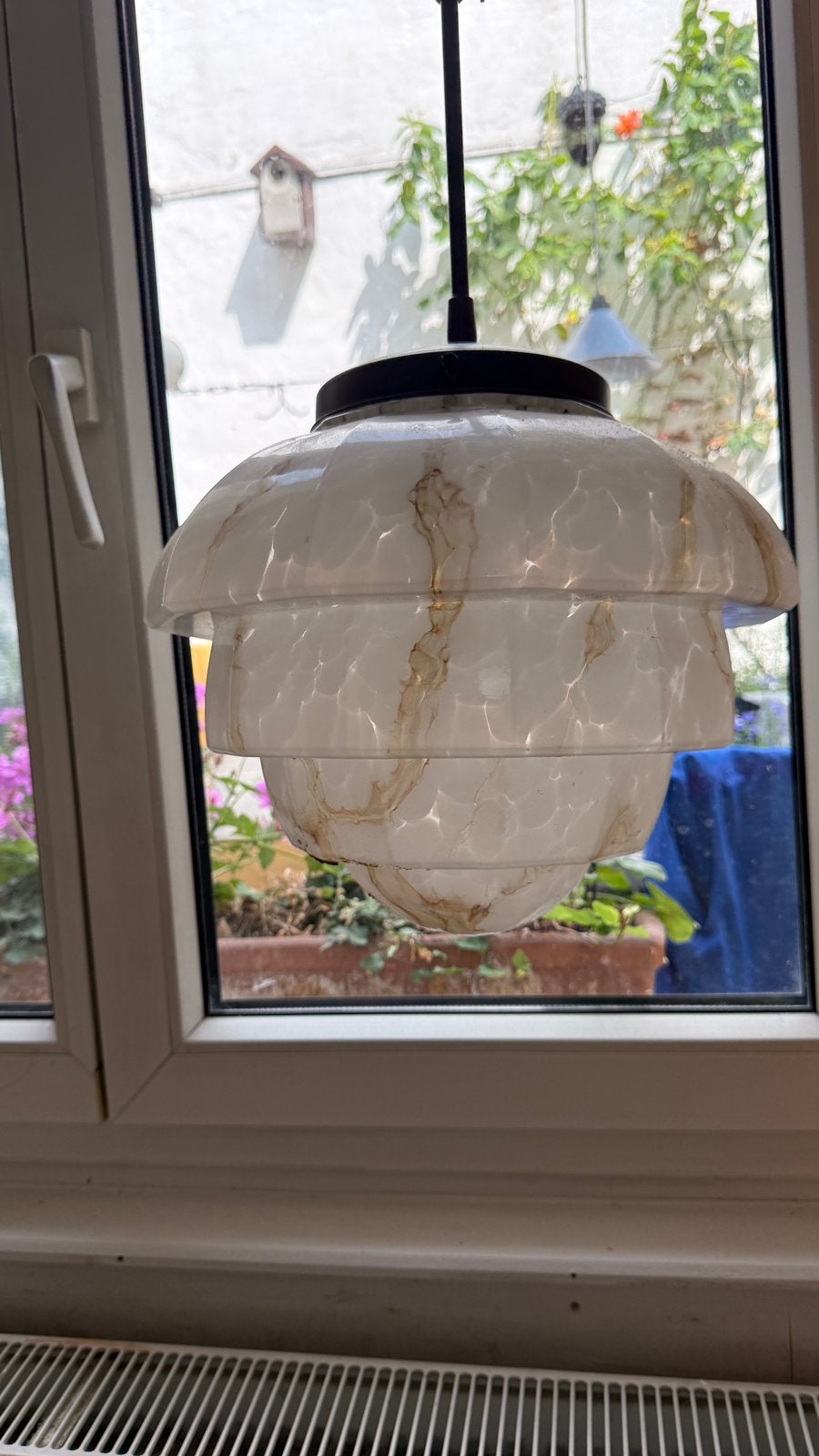Vintage hanglamp, Ophalen, Gebruikt, E27 (groot), Glas
