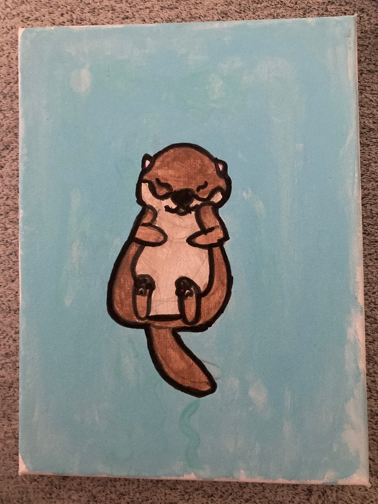 Otter schilderij, Ophalen of Verzenden, 1980 tot heden, Ongelopen, Knaagdier