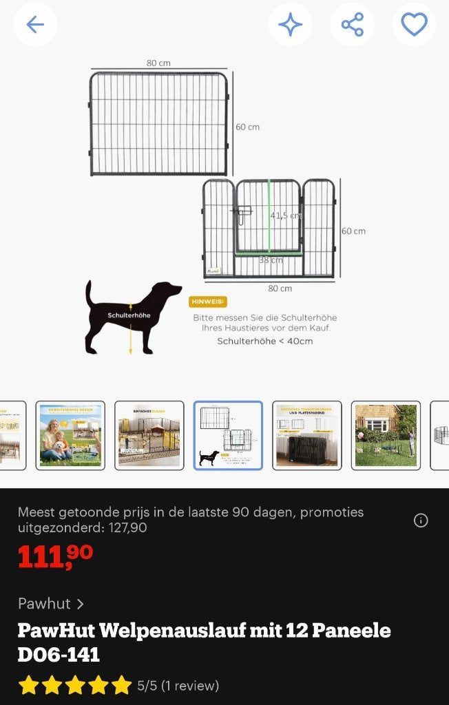 Pawhut puppyren - hondenren 12 stalen panelen, Dieren en Toebehoren, Ophalen, 110 cm of meer, Minder dan 65 cm, Hondenhok