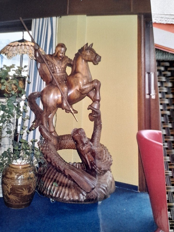 Houten beeld 1m80, Enlèvement, Bois, Statue