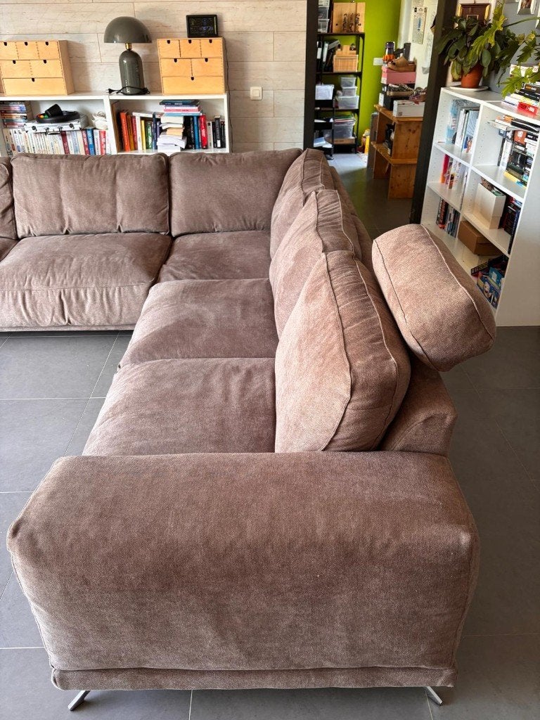 Canapé d’angle moderne en tissu taupe, Tissus, 250 à 300 cm, Moins de 75 cm, Moderne minimaliste