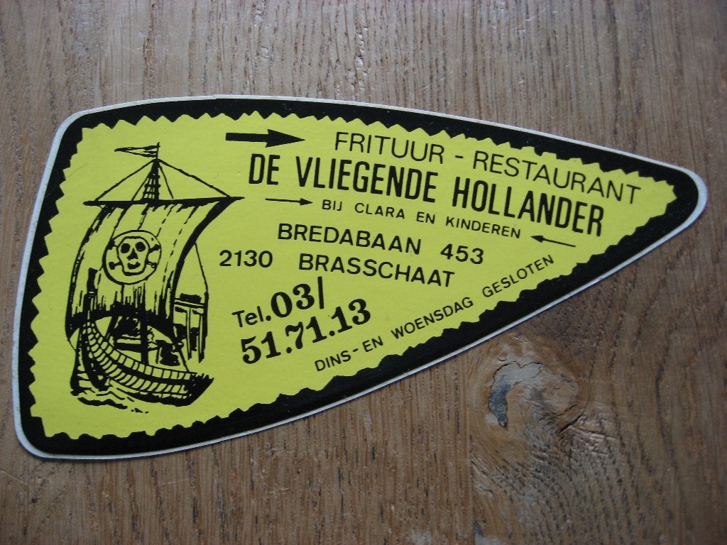 Vintage Sticker Frituur Restaurant De Vliegende Hollander Br, Ophalen of Verzenden, Nieuw, Overige typen