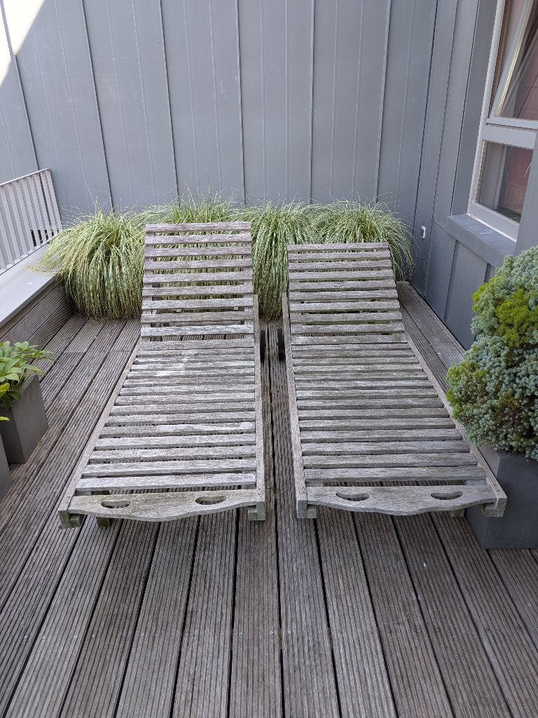 ligbanken, Tuin en Terras, Ligbedden, Ophalen, Gebruikt, Teakhout, Verstelbaar