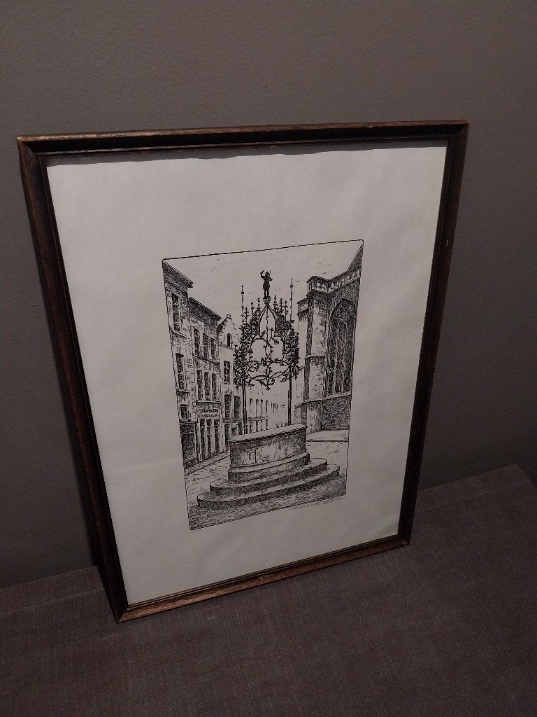 Lithografie - Raph. v. Loon - 1969 - Antwerpen - Monument, Ophalen