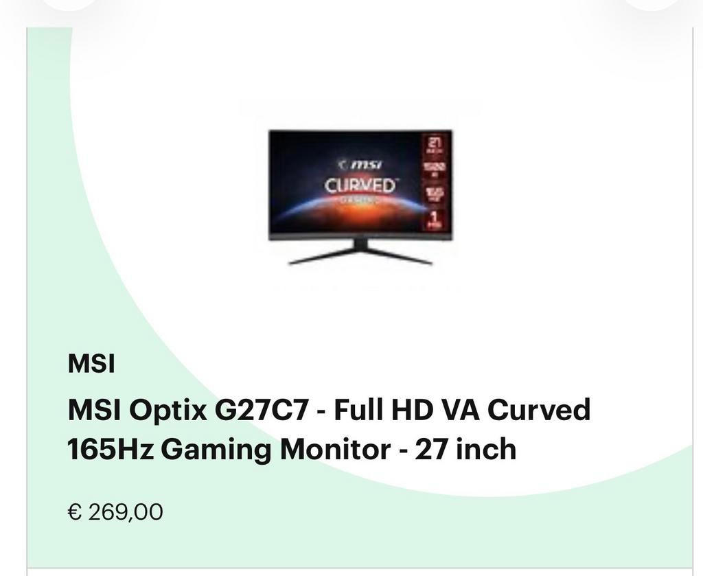 Msi monitor 165Hz 27 inch, Ophalen