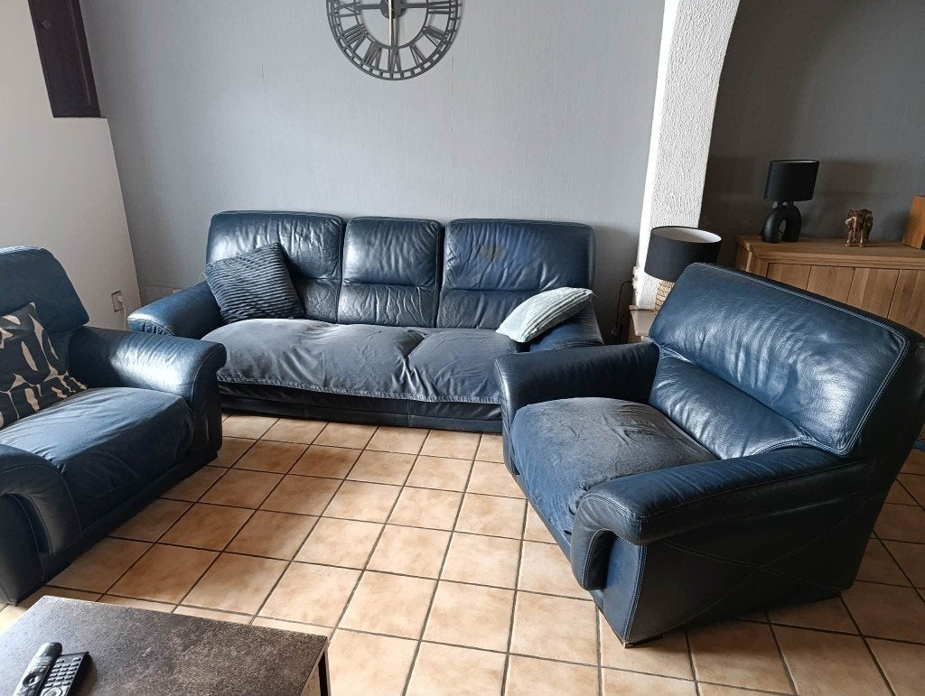 Salon (canapé 3 places + 2 fauteuils d'une place), Maison & Meubles, Canapés | Salons, Utilisé, Banc droit, Quatre personnes ou plus