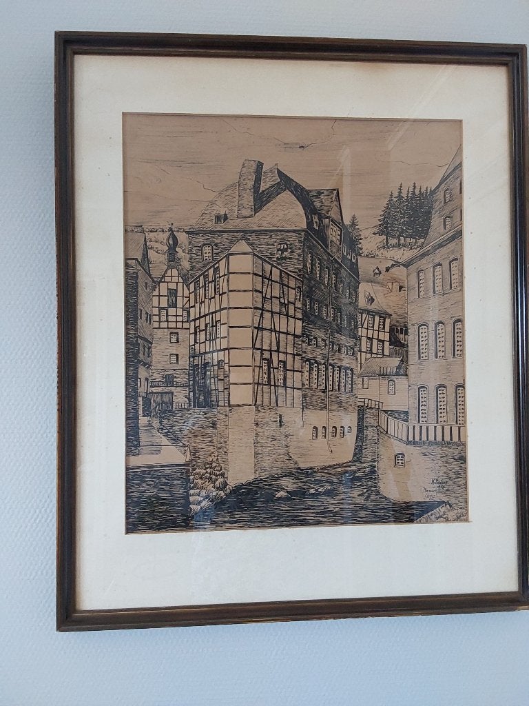 Pentekening, Ophalen, Achter glas, Stads- / dorpsgezicht