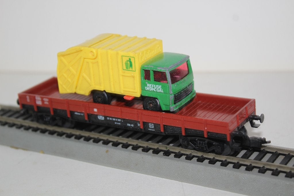 Fleischmann HO dubbelassige platte wagen + truck, Gebruikt, Gelijkstroom, Fleischmann, Wagon