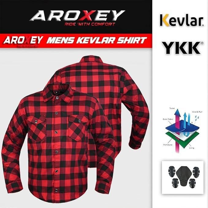 Chemise de moto en flanelle et Kevlar noir et rouge neuf, Motos, Envoi, Neuf, avec ticket, Femmes, Manteau | tissu