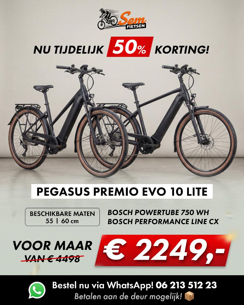 NU TIJDELIJK 50% KORTING! PEGASUS PREMIO EVO 10 LITE!, Fietsen en Brommers, Ophalen of Verzenden, Nieuw, 50 km per accu of meer