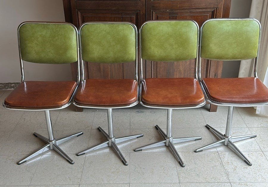 draaiende stoelen - vintage, Ophalen, Gebruikt, Metaal, Vier