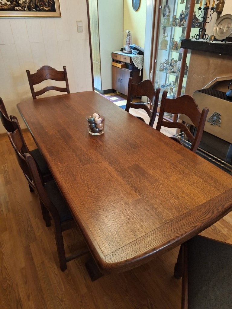 Eettafel + 6 stoelen: eik, Ophalen, 100 tot 150 cm, Eik, Eikenhout