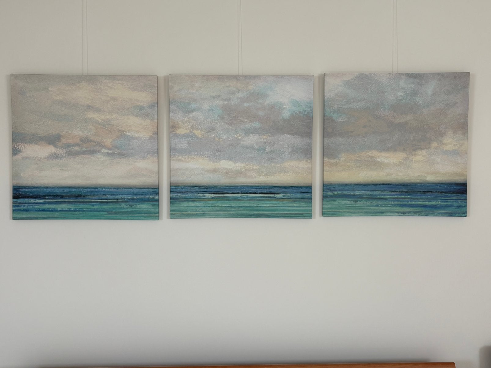 Canvas drieluik zeezicht, Antiek en Kunst, Ophalen of Verzenden