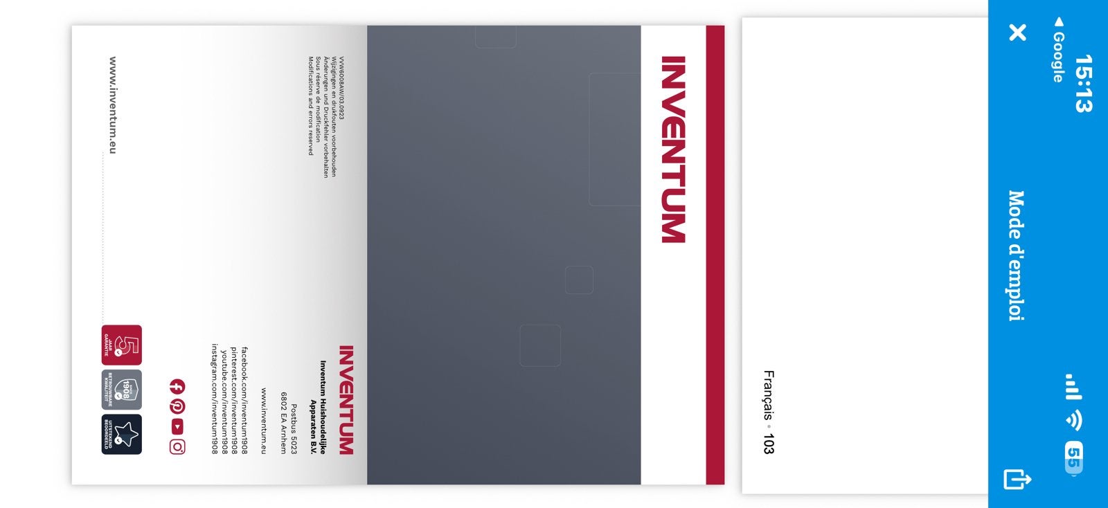 Lave vaisselle blanc inventum www6008aw, Programme court, Comme neuf, Enlèvement, 45 à 60 cm
